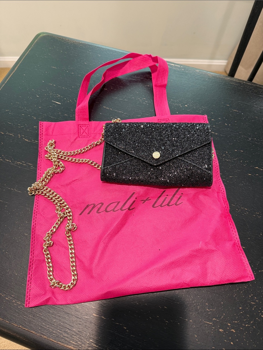 Mali and Lili Black Glitter Chain Wallet